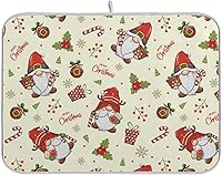 Vista 8 de Tapete de secado de platos rojo de Feliz Navidad para cocina, tapete de secado de microfibra blanca con copos de nieve, absorbente y reversible