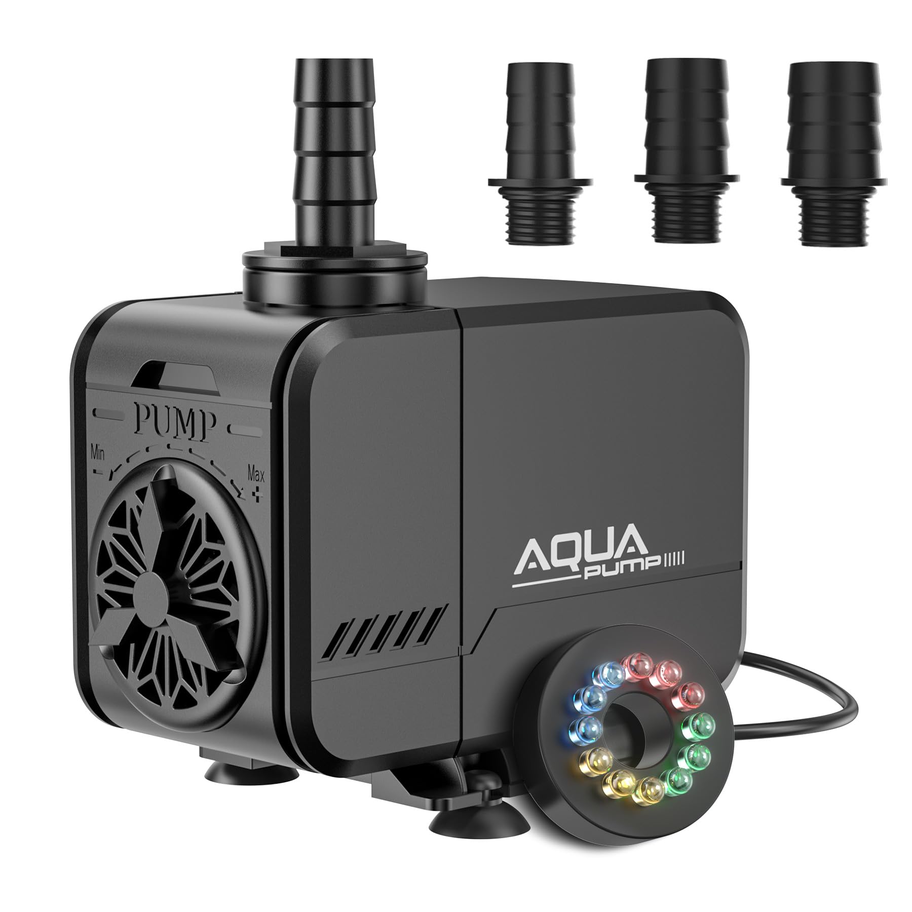 LED Mini Aquarium Wasserpumpe 40W 3000L/H Schutz vor überhitzung Leise Springbrunnenpumpe mit bunten Lichtern für Aquarien Fischtank, kleine Teichpumpe Förderhöhe 3m mit 1,6m Kabel & 3 Düsen