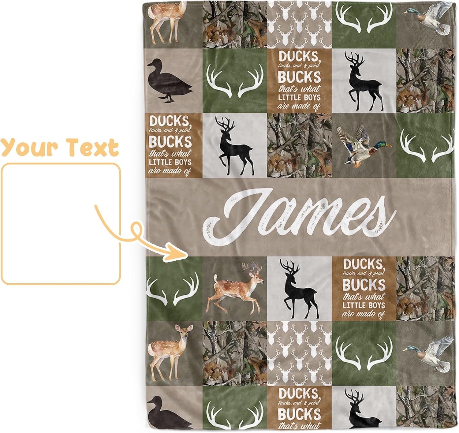 Terwex Personalized Baby Blanket for Boys, Custom Baby Blankets with Name, Soft Flannel Double Layer Receiving Swaddle Blanket, Woodland Deer Monogram Birthday Gifts for Toddlers Infants (47"x60")
