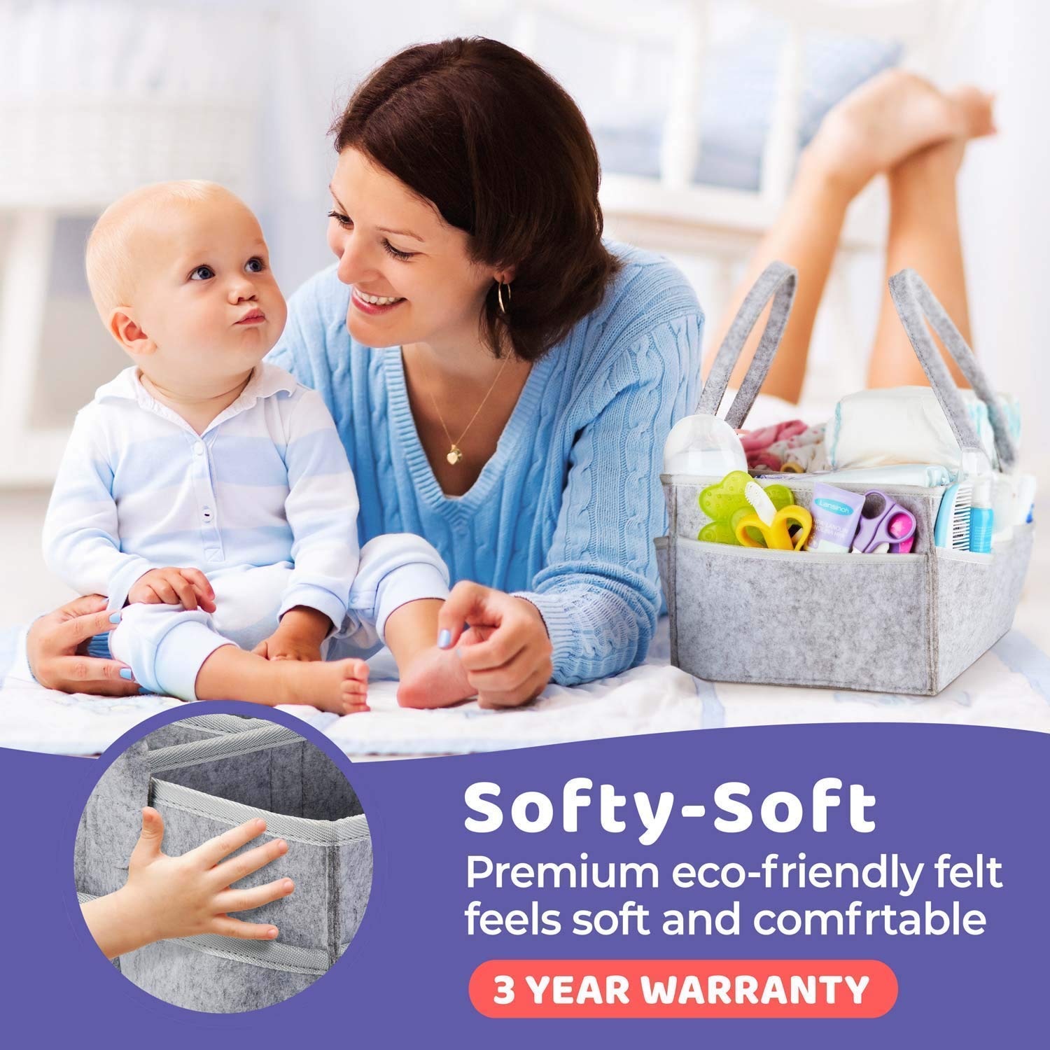 Panier Rangement Bébé, Panier De Rangement Bebe à Langer Portable, Organisateur Table a Langer Bebe En Peluche Avec Compartiments Interchangeables, Pour Lingettes Humides Et Articles Pour Bébé (Rose