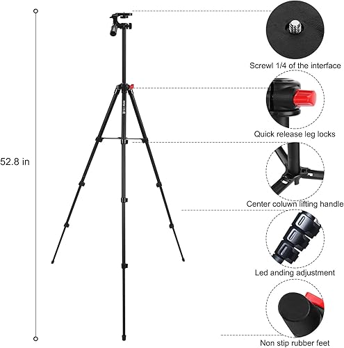 Miniatura 6 de Trípode para tableta de 53 pulgadas, trípode de aluminio para smartphone, para iPhone, iPad Pro, cámara, teléfono móvil, ligero, viaje, selfie,