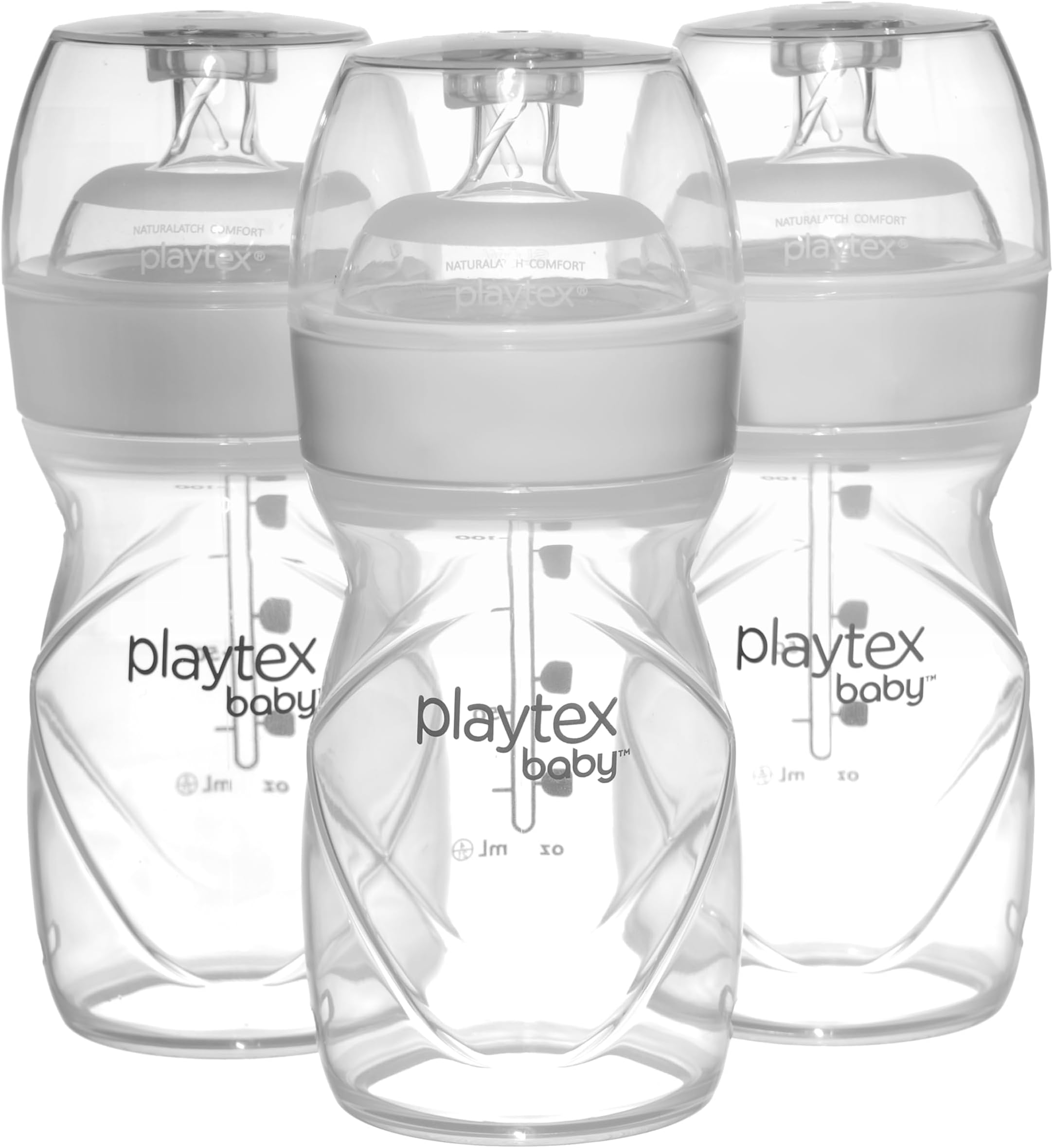 Playtex Baby Anti-Colic Nurser Bottles with Pre-Sterilized Disposable Drop-Ins Liners, 4 Oz Bottles (3 Count), Includes Slow Flow Nipples for Newborn and Breastfeeding Babies, Feeding Essentials