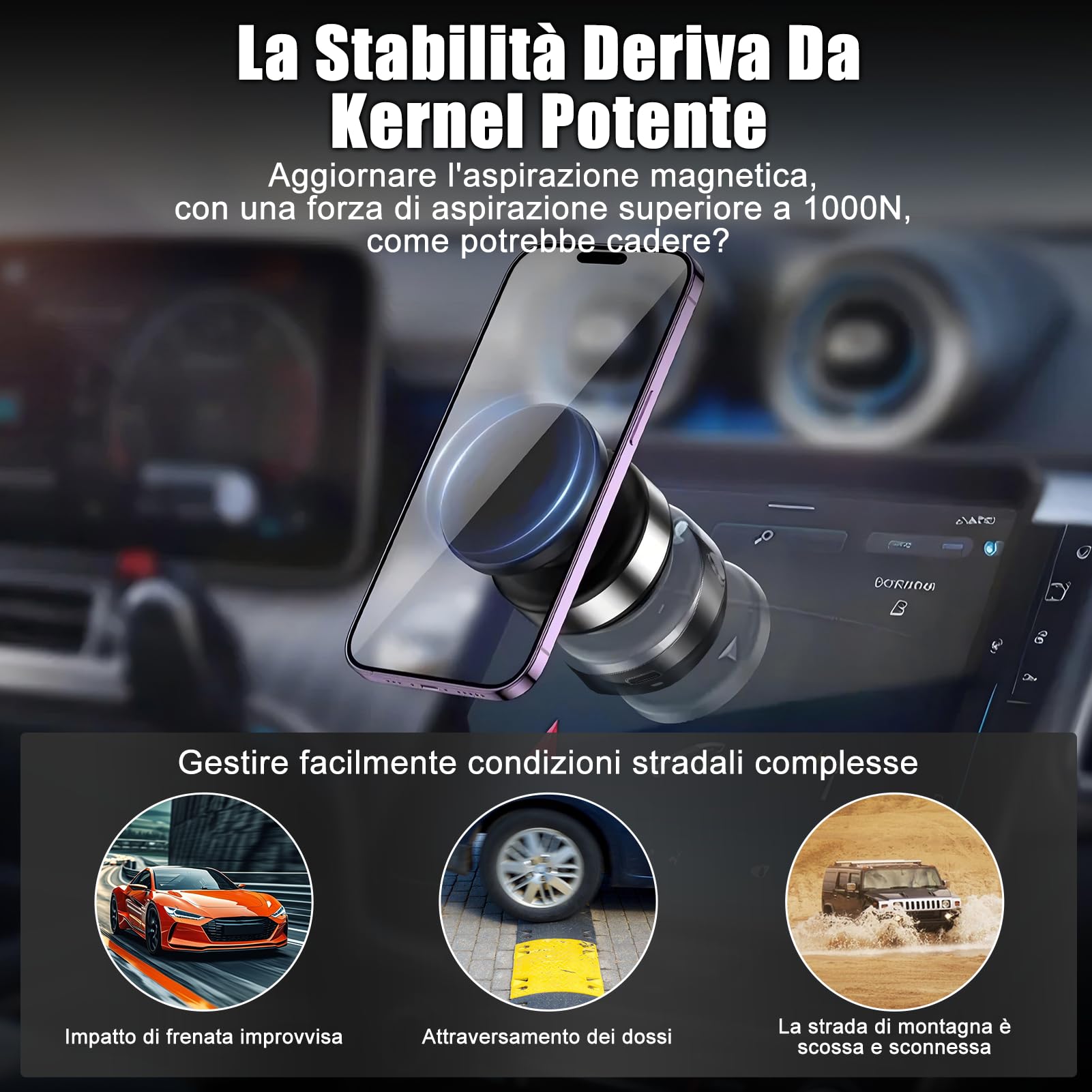 WODHMIEY Supporto Magnetico Sottovuoto Per Telefono Da Auto Con Rotazione A 360°, Design Double Face: Magnete E Vuoto, Adatto Per Auto, Case,Adatto Per metalliche (Argento,