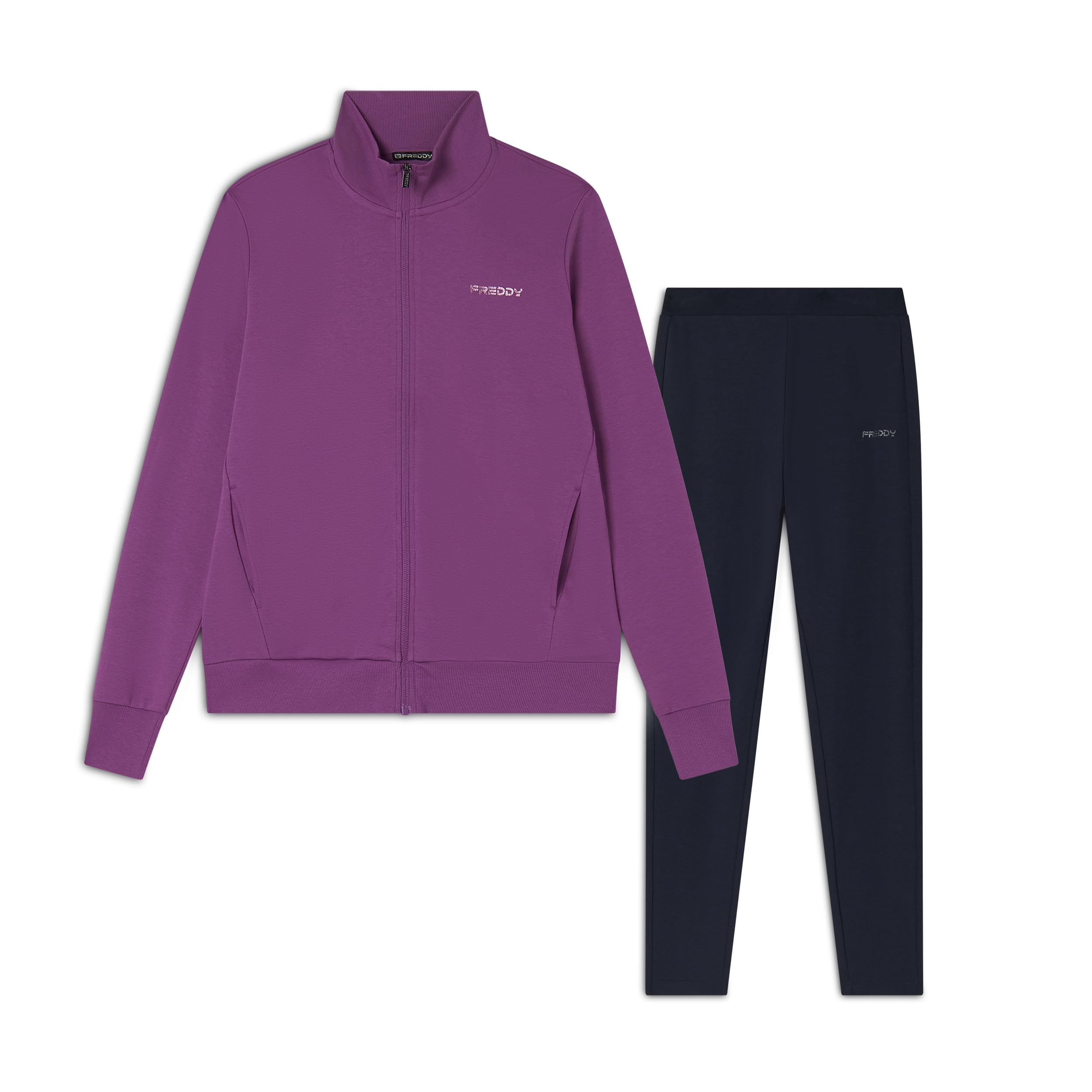 FREDDY Tuta Donna Zip e Collo Alto in Tessuto Interlock di Cotone Logo Glitter