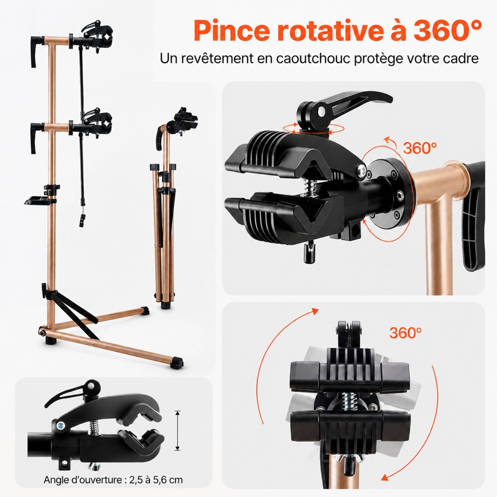 Pied d’atelier pour vélo avec support de réparation réglable et plateau à outils pour entretien de vélo