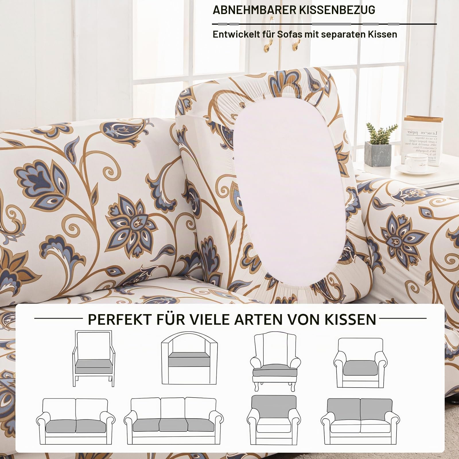 Stretch-Sofabezüge für 1/2/3-Kissen-Sofa-Sofa-Möbel-Schonbezüge mit verbessertem, dickerem Jacquard-Stoff (Kunst, 3 Kissensofa Sofabezüge)