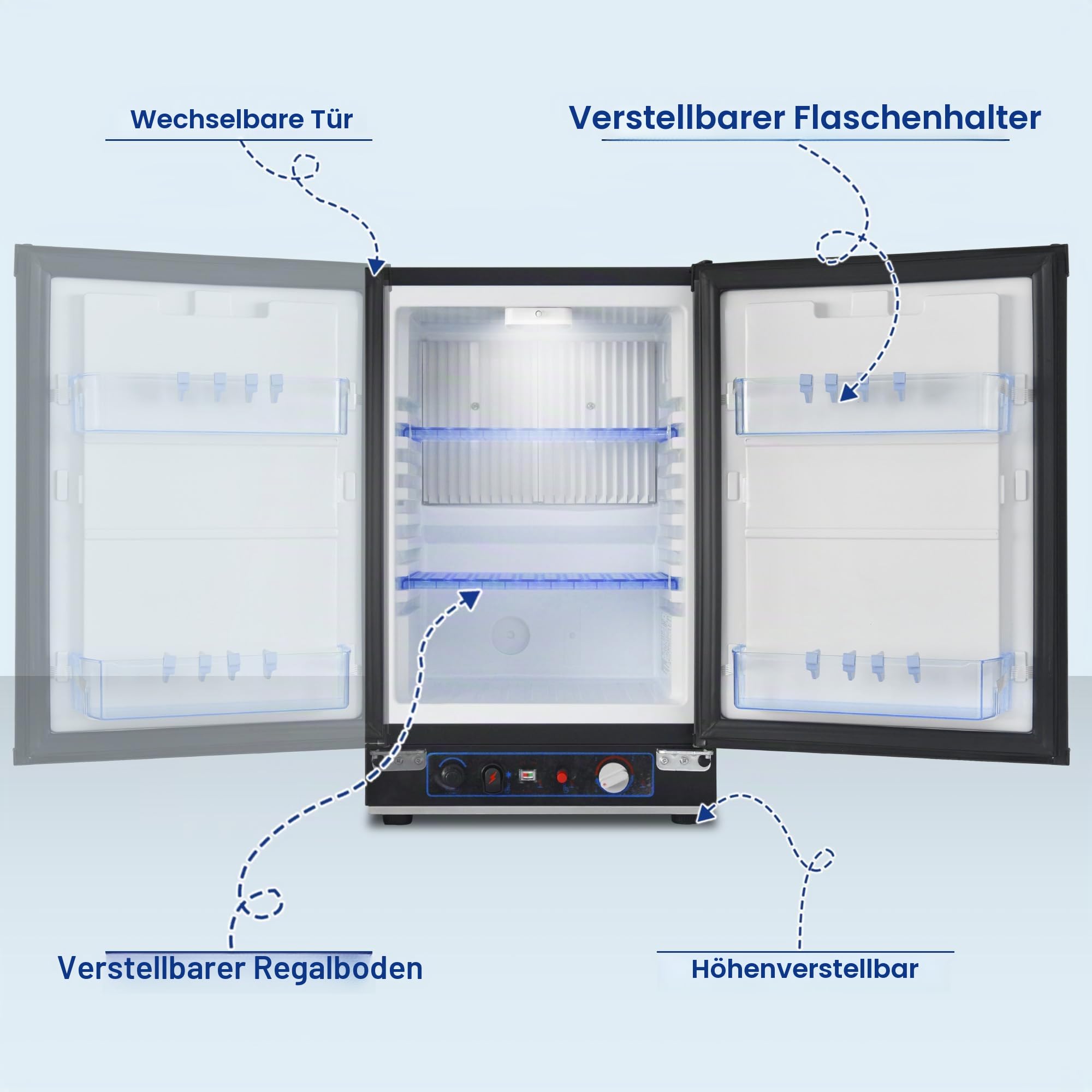 Smad Gas Kühlschrank 12v 230v, 40L Leiser Camping Kühlschrank, 0-10℃, Reversible Tür, für Wohnmobil, Auto, Büro und Schlafzimmer