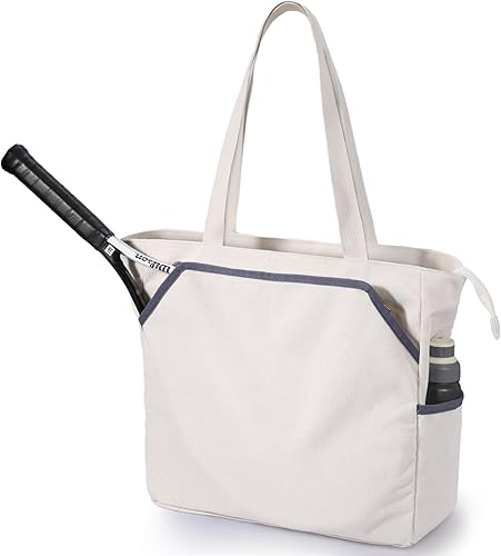SMRITI Tennis Tote Bag Canvas, Large Sports Handbag Tennis Racket Bag for Women, Portable Tennis Racquet Shoulder Bag for Badminton, Pickleball,