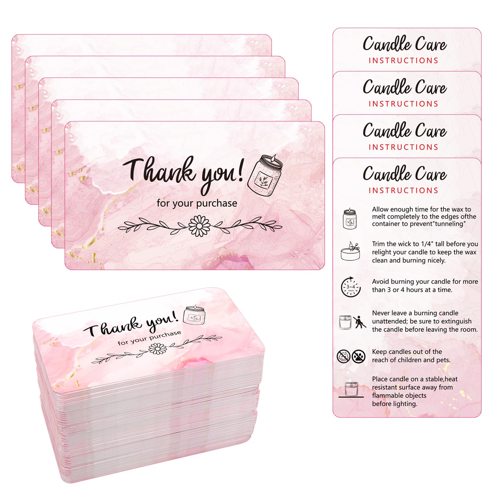 BLSUREFYX 270 PCS Handmade Candle Care Instruction Cards 3.5 x 2 Inches Scented Candles Certified Cards for Candle Makers Soy Bees Wax Coconut