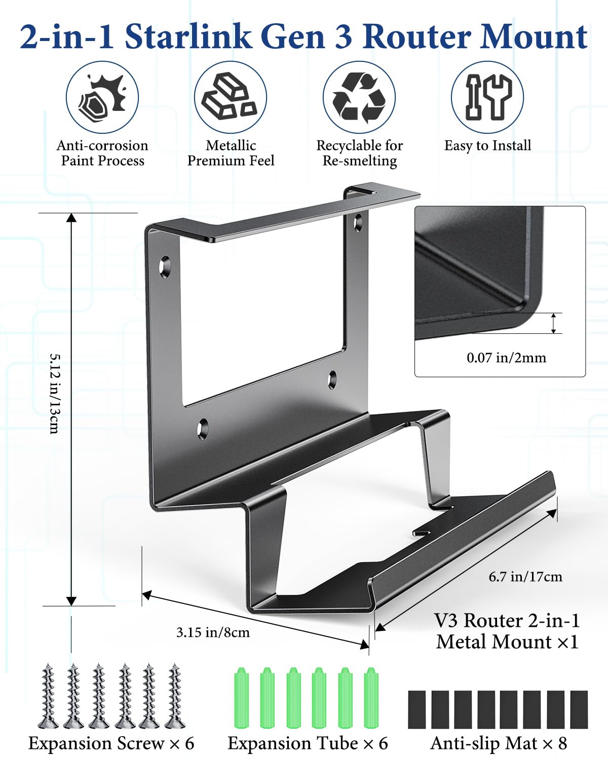 Starlink Gen 3 Router Mount, Standard Starlink V3 Mesh Router Gen 3 & Power Supply 2-in-1 Metal Wall Mount?Mounting Kit Accessories for Starlink V3 Mesh Router Wall Mount Holder