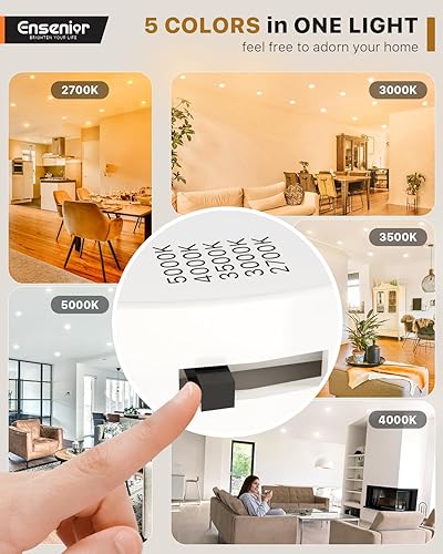 Miniatura 4 de Ensenior Paquete de 4 luces LED de 56 pulgadas 5CCT, iluminación empotrada LED reacondicionada, borde deflector, regulable, 9W  110W, 1000LM,