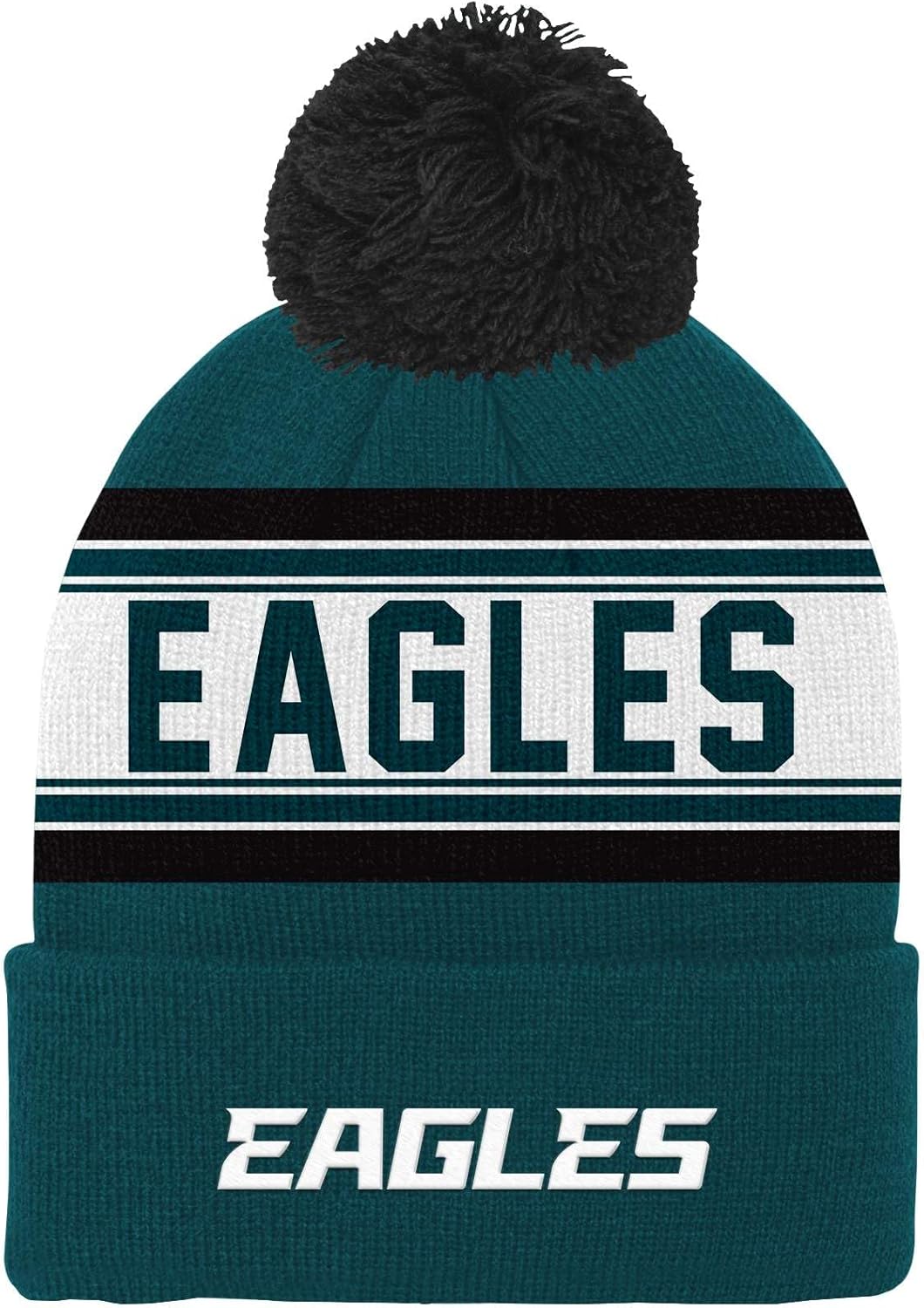 NFL Kids Youth 8-20 Official Primary Logo Jacquard Sport Knit Cold Weather Cuffed Pom Beanie Hat - Image 3