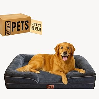CORTESPETS® Orthopädisches Hundebett für Grosse Hunde - mittelgroße Hunde - Dunkelgrau - Wachbar – mit Memory-Schaumstoff - wasserdicht - Hundebetten (Dunkel Grau, L 90 x B 64 X H 17 cm) product image