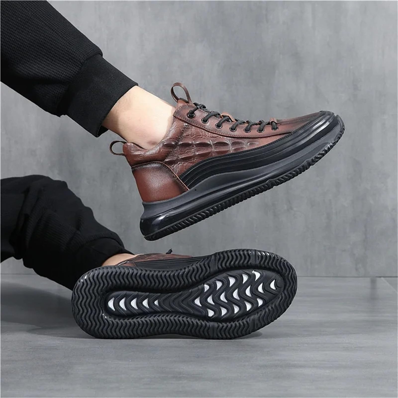 Chaussures en cuir pour homme - Semelle épaisse - Chaussures de sport - Chaussures de loisirs - Chaussures de marche - Semelle plate - Chaussures de fitness confortables - Antidérapantes