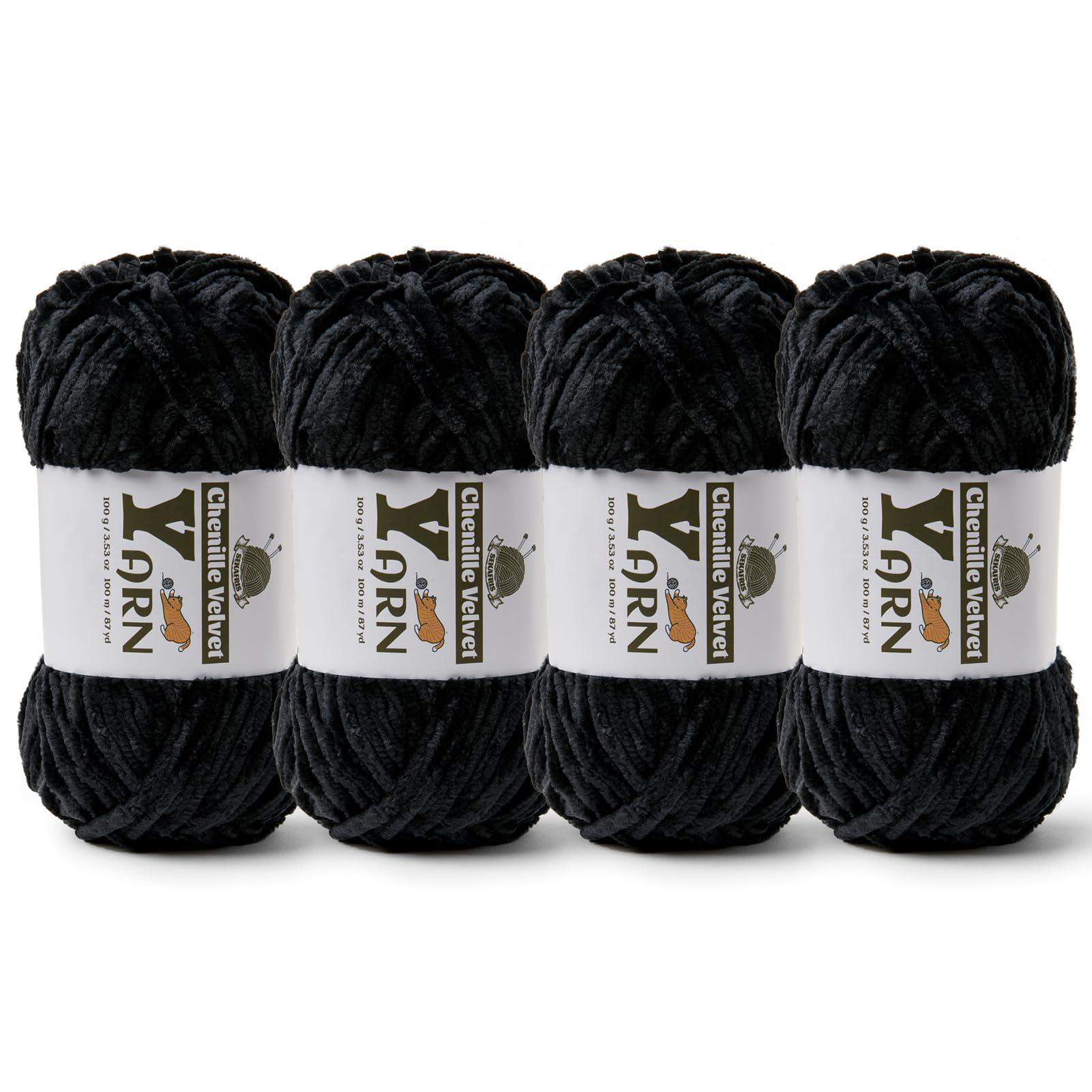 Chenille Crochet Black Yarn 4 Pack