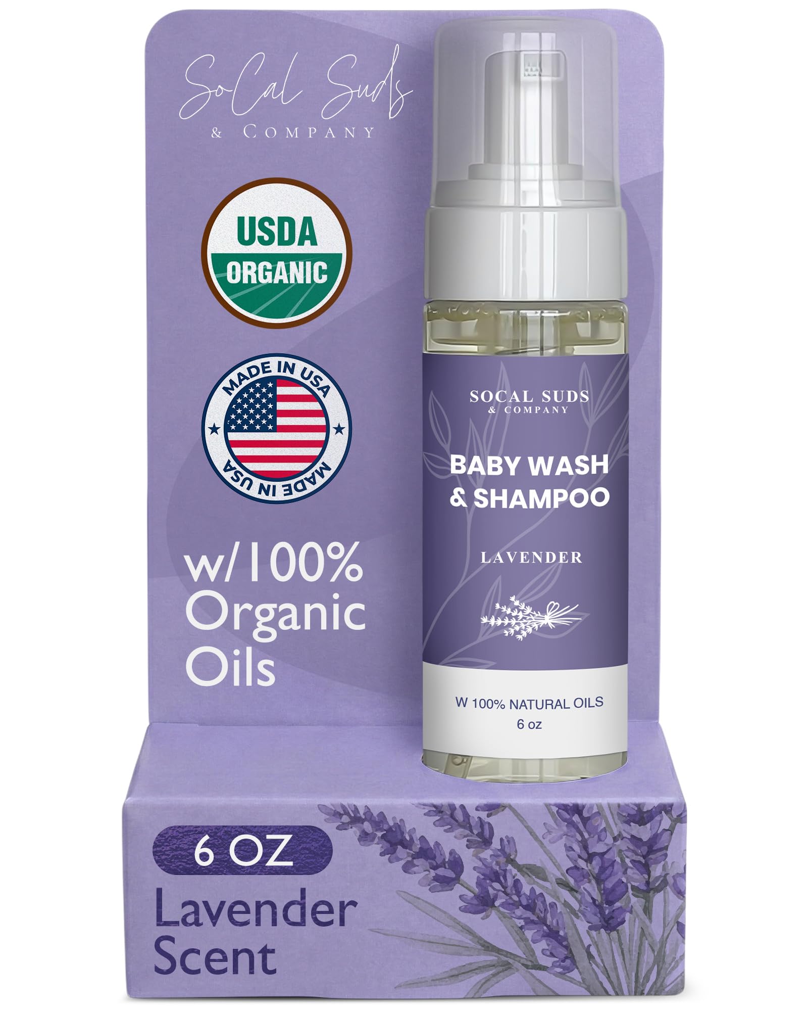 SoCal Suds & Company 2-in-1 Organic Foaming Shampoo & Body Wash - Gentle Botanical Baby Wash for Sensitive Skin Bath - Nourishing Soothing Castile