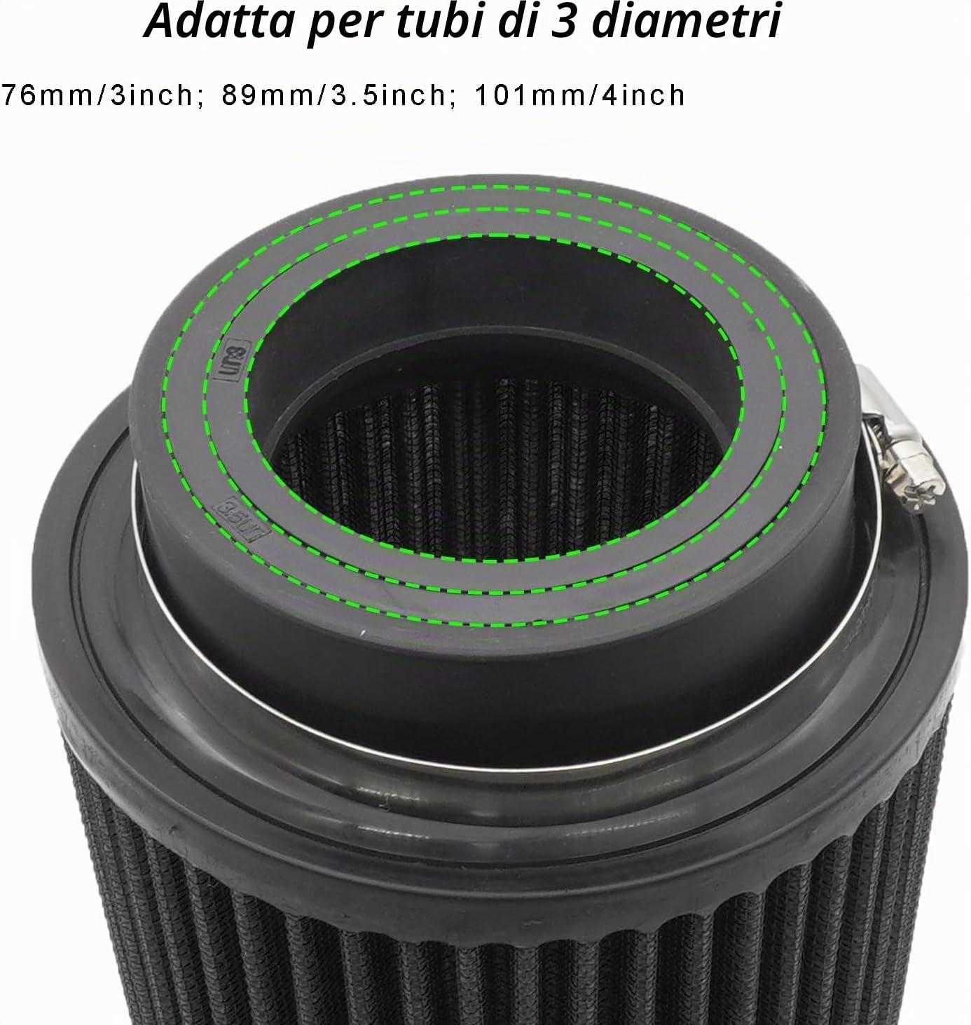 Filtro aria conico universale 76 mm, 89 mm, 101 mm, ad alte prestazioni, ingresso aria, cono rotondo, filtro aria detergente per auto da corsa, sport, 3 misure in 1 (nero-grigio)