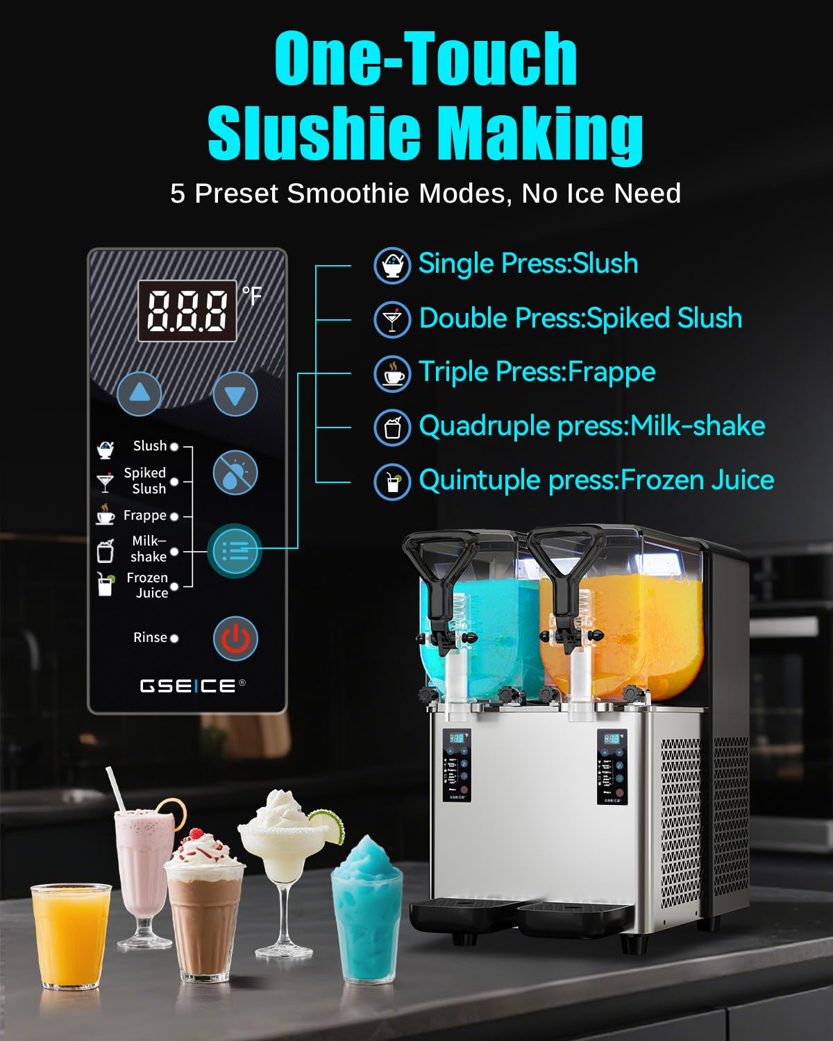 GSE Máquina de granizado profesional de 6 l con 2 tanques independientes y pantalla LCD – 4 programas (margarita, cóctel, granizado, jugo congelado) – Ideal para gastronomía, bar, fiesta en casa