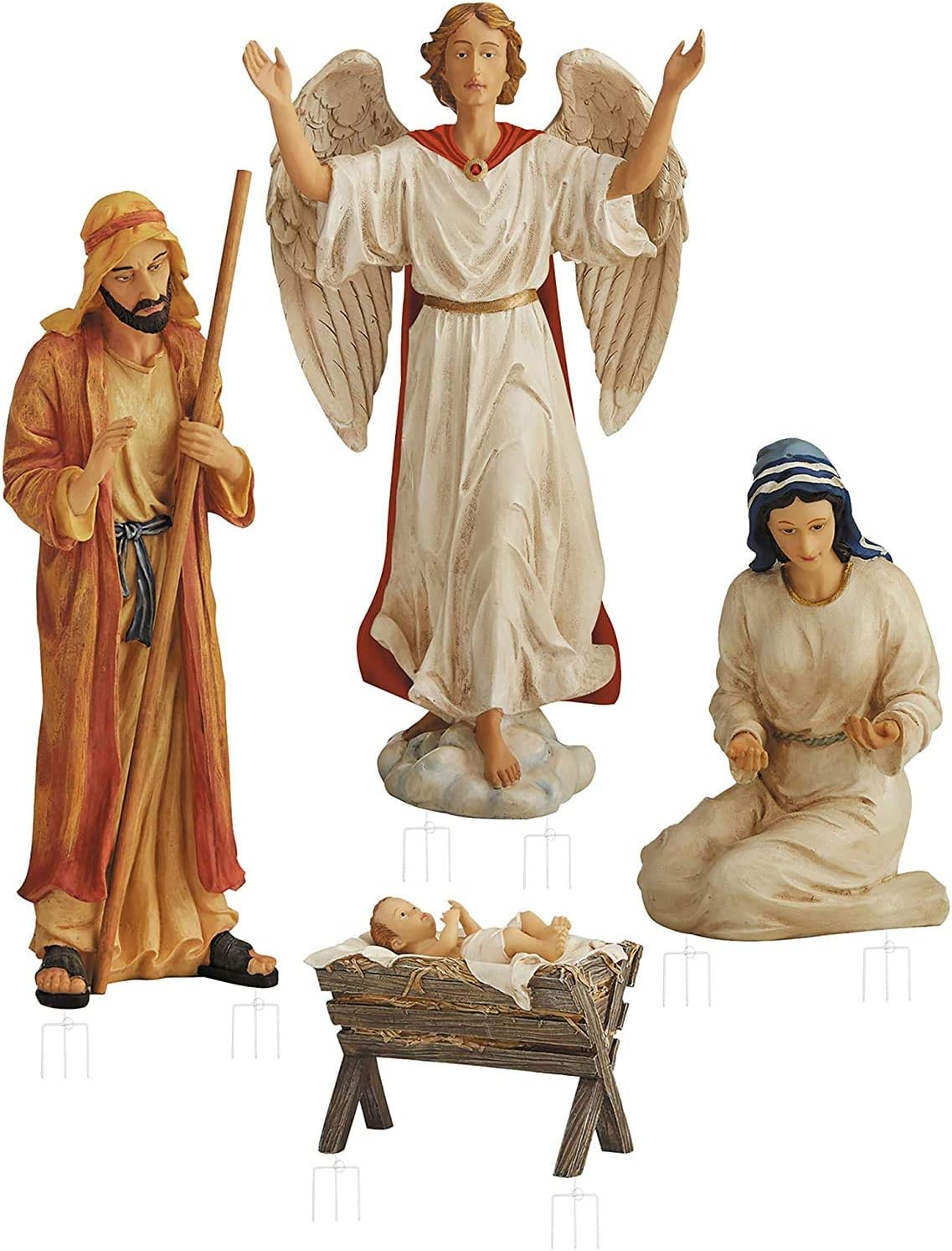 Holy Family Nativity Scene Outdoor Metal 4-Piece Set Includes Baby Jesus, Joseph, Mary & Angel. Large 45" Figures, Durable Anti-Rust, Flat All Metal with Sturdy 3-Prong Stakes