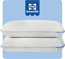 SEALY Tecnologia de proteção de superfície de resfriamento de espuma viscoelástica Dreamlife Queen, capa removível lavável na máquina, 1 ano de garantia, travesseiro branco (pacote com 2)