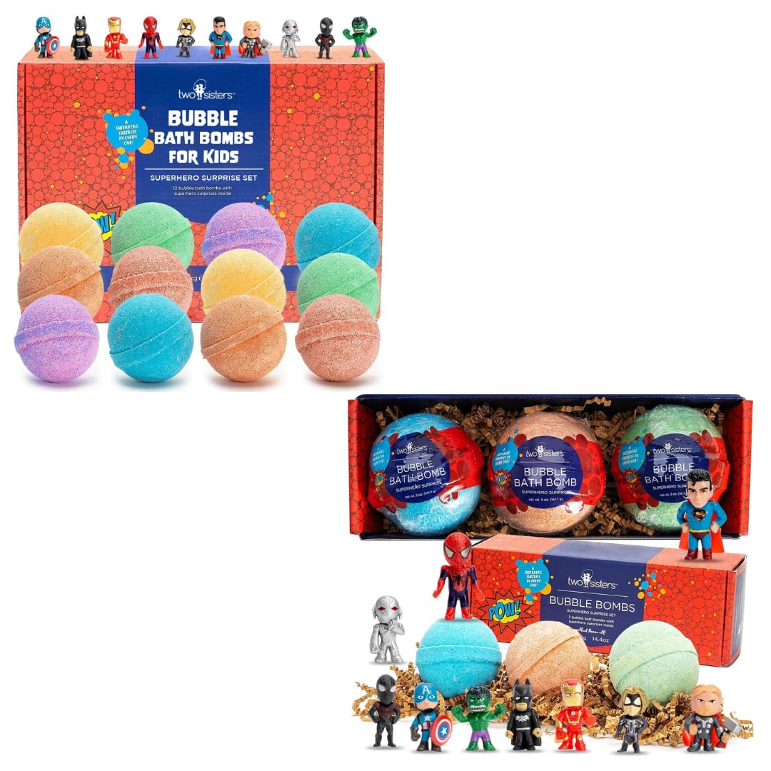 Superhero Bath Bombs for Kids: 12-Pack + 3-Pack with Surprise Toys, Bath Bomb Fizzies Fruity Scents & Relaxing Aromas