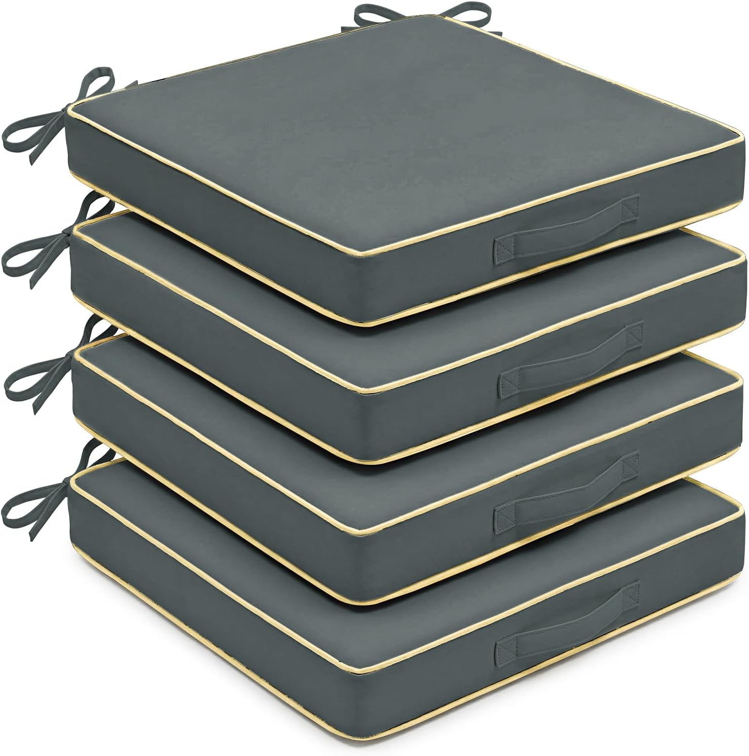 4 Pack Square Outdoor Seat Cushions - Heavy Duty Foam Patio Chair Pads for Lawn, Garden, Camping - All Weather Furniture Covers (Gray, 19 INCH × 19 INCH)