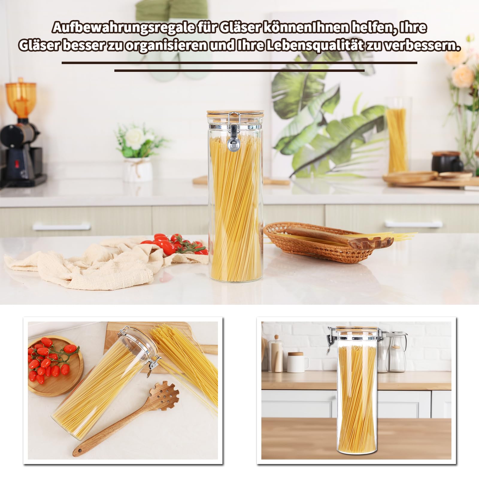 Ken's Vorratsbehälter Spaghetti Glas - spaghettidose glas mit deckel luftdicht - spaghetti aufbewahrung glas - 2000 ML