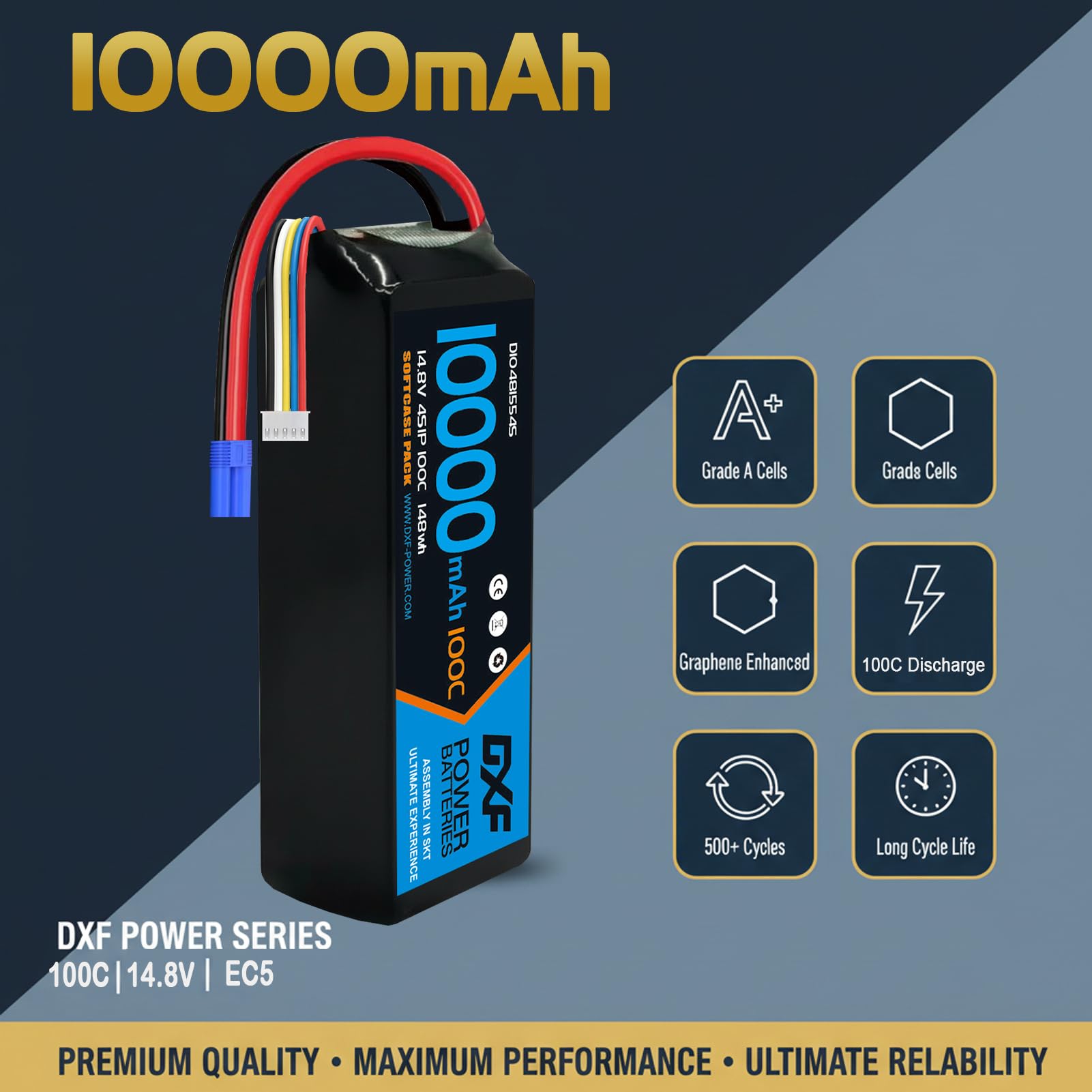 DXF 1 confezioni 4S Lipo Batteria 10000mAh 14.8V 100C Custodia morbida RC Batteria EC5 Connettore con piastre metalliche per RC Auto Camion Carro Armato Modelli da corsa