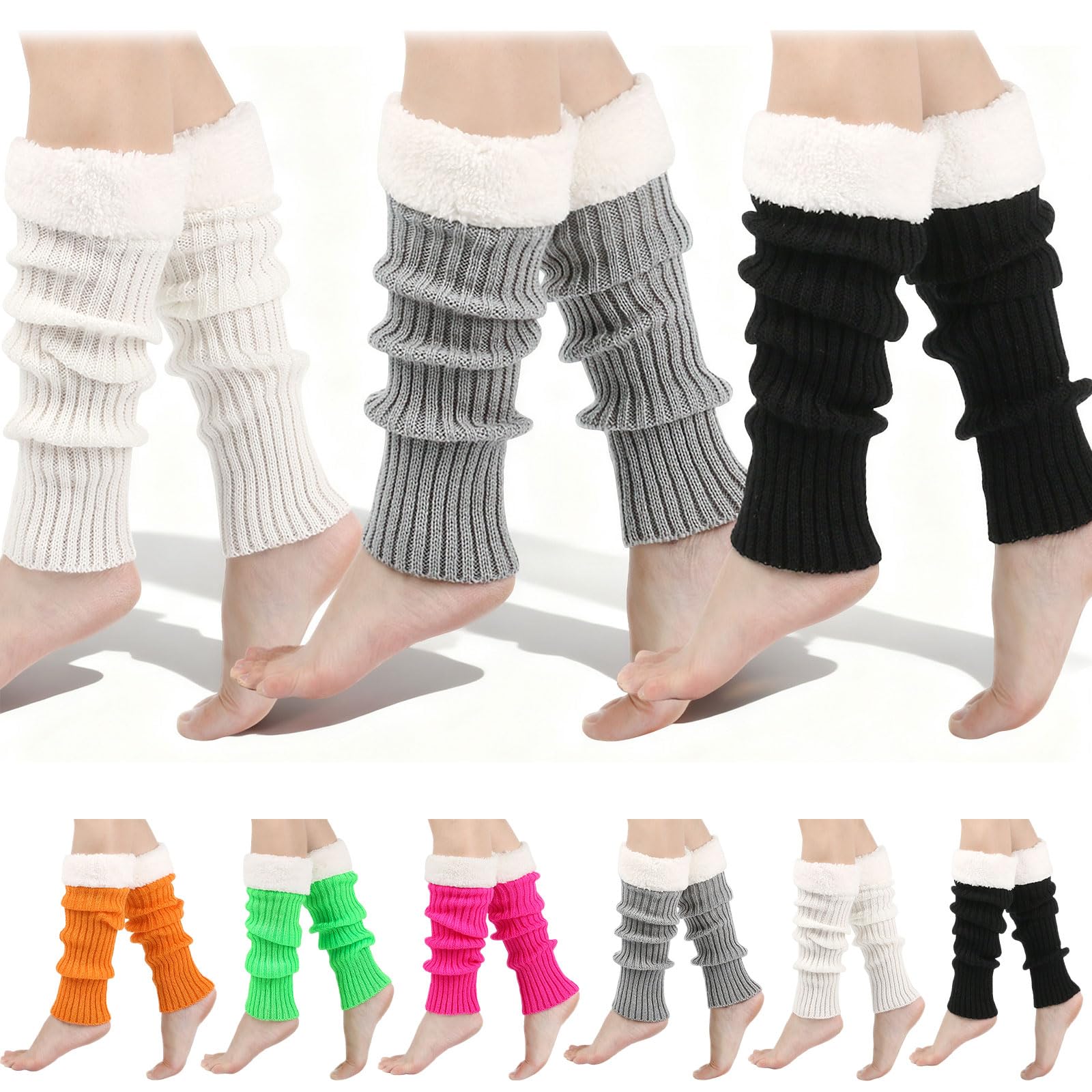 Fuzzy Leg Warmers for Women 3 Pairs Neon Ribbed Leg Socks 80s 90s Stylish Accessories