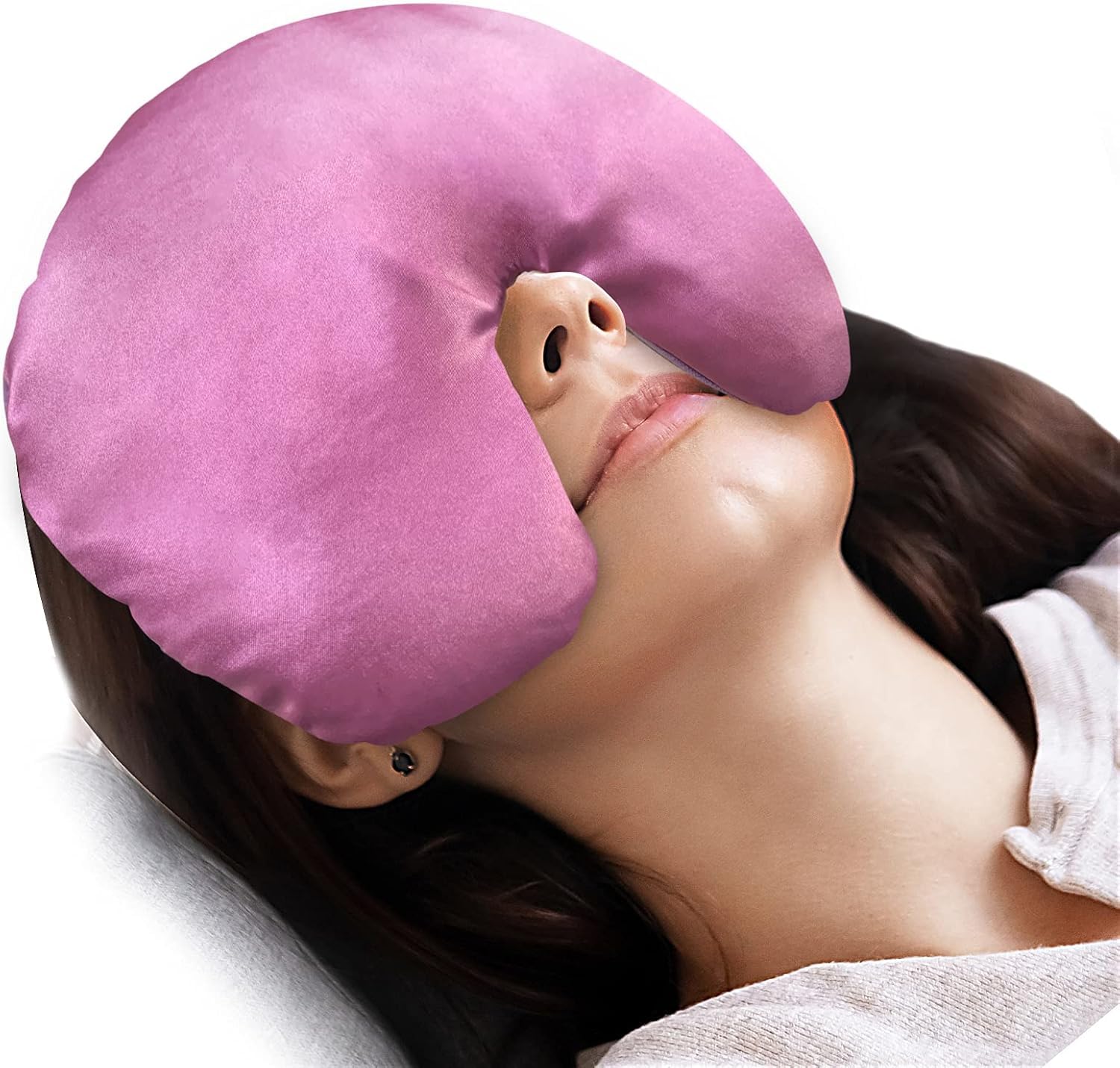 Atsuwell Sinus Mask, Warm Cold Compress Eye Mask for Dry Eyes, Weighted Eye Pillow Microwavable Face Heating Pad for Soothing Sinus Pressure and Relaxation, Pink