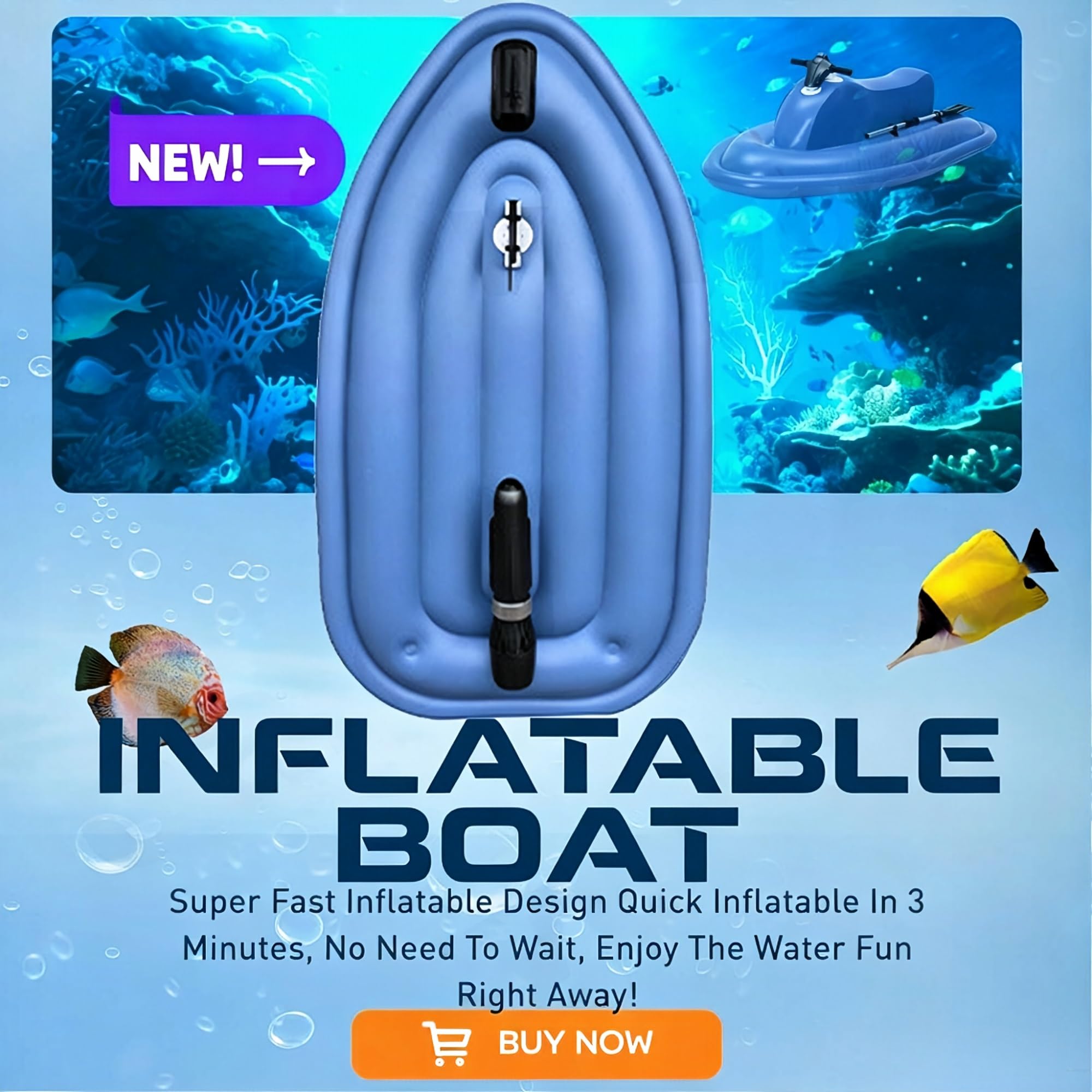 Flotador Inflable motorizado for Piscina, Moto acuática, Barco eléctrico Plegable con Scooter Submarino Desmontable de 500 W, Barco de PVC de Doble Aleta
