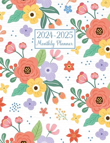 2024-2025 Monthly Planner Two year Agenda with Holidays and Inspirational Quotes floral large organizer and Schedule 8.5x11