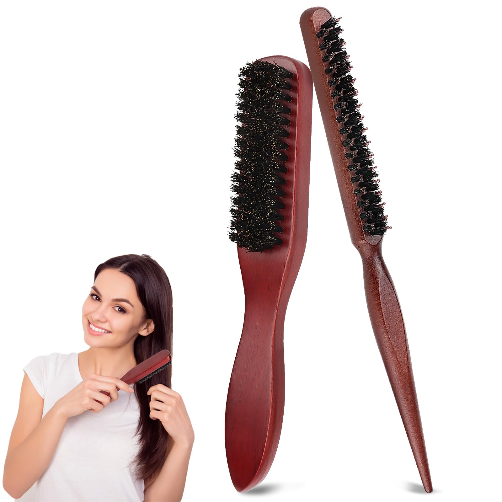 1 NVIYAM 2 Pcs Cepillo para El Cabello de Jabalí Cepillo de Pelo de Cerdas de Jabalí Cepillo Para El Pelo Cepillo Cerdas Jabali Peine Clean Look Peine Cerdas Jabali para Peinar El Cabello Y La Barba