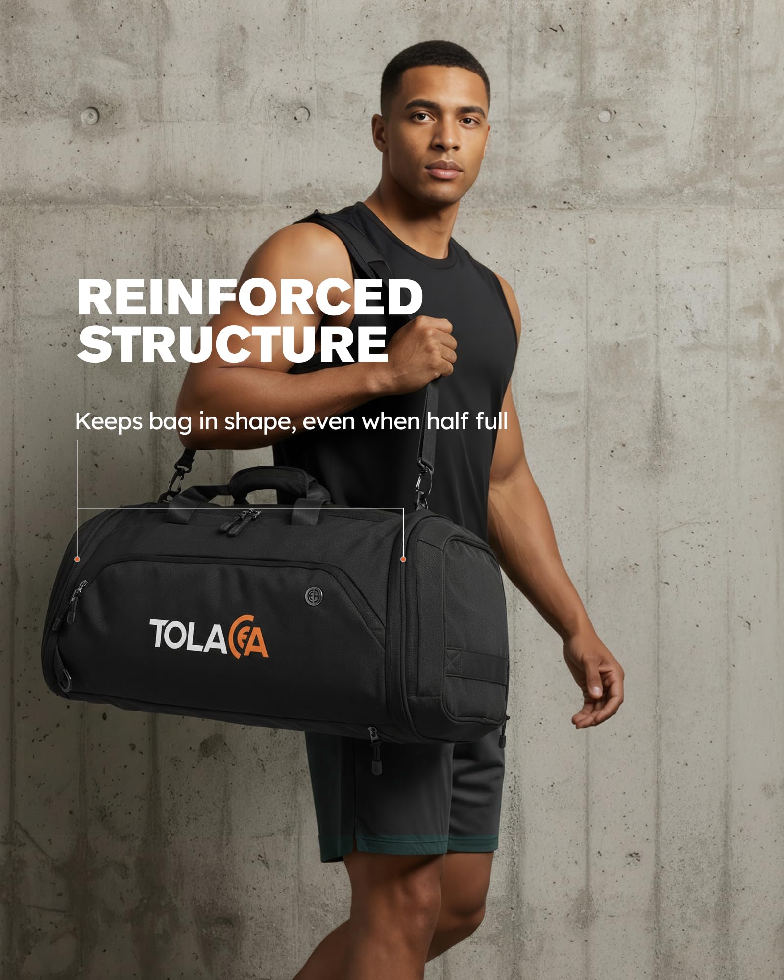 Tolaccea Borsone Palestra Estensibile 56–70L Uomo Donna – Borsa da Viaggio con Scomparto Scarpe & Tasca Umida, Trasformabile in Zaino, per Palestra, Fitness, Nuoto, Calcio, Viaggi(Nero)