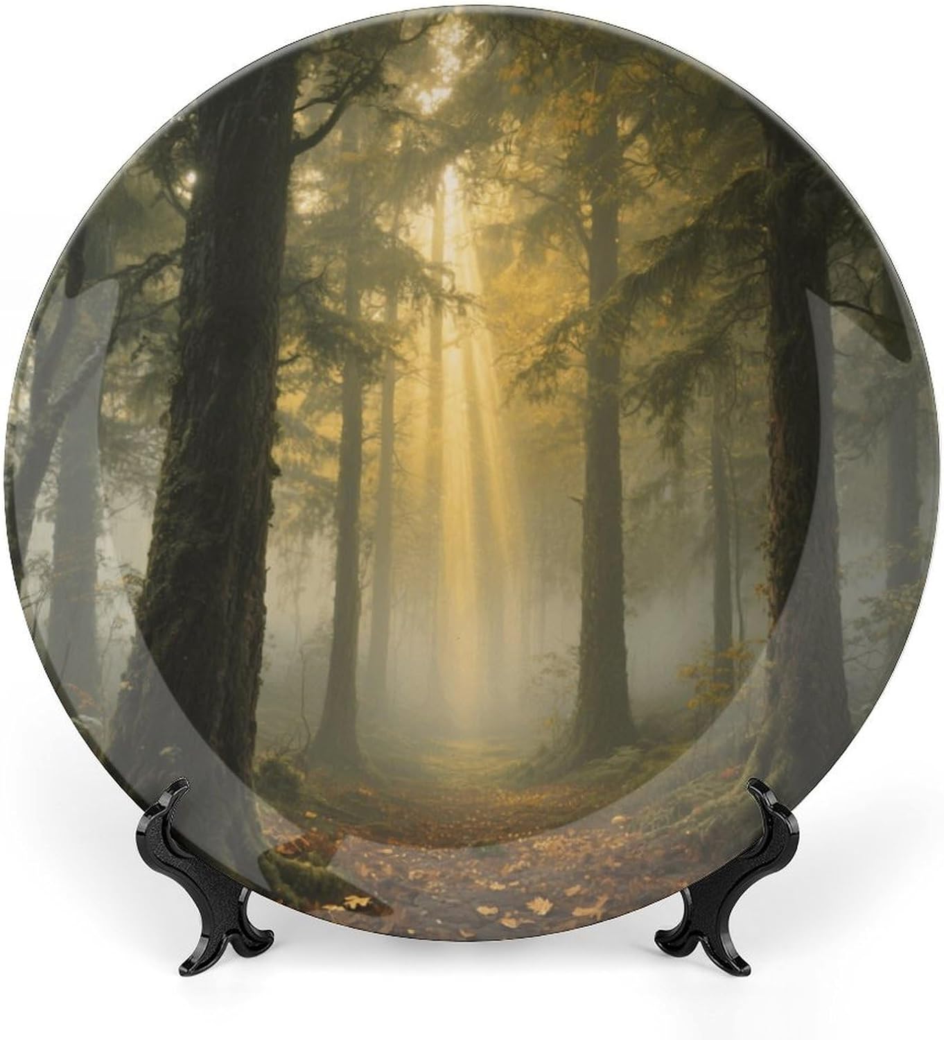 Bone China Decorative Plates Mysterious Primeval Forest Ceramic Decorative Plate Wall Decor with Display Stand Ceramic Ornaments for Wall Hanging Decoration
