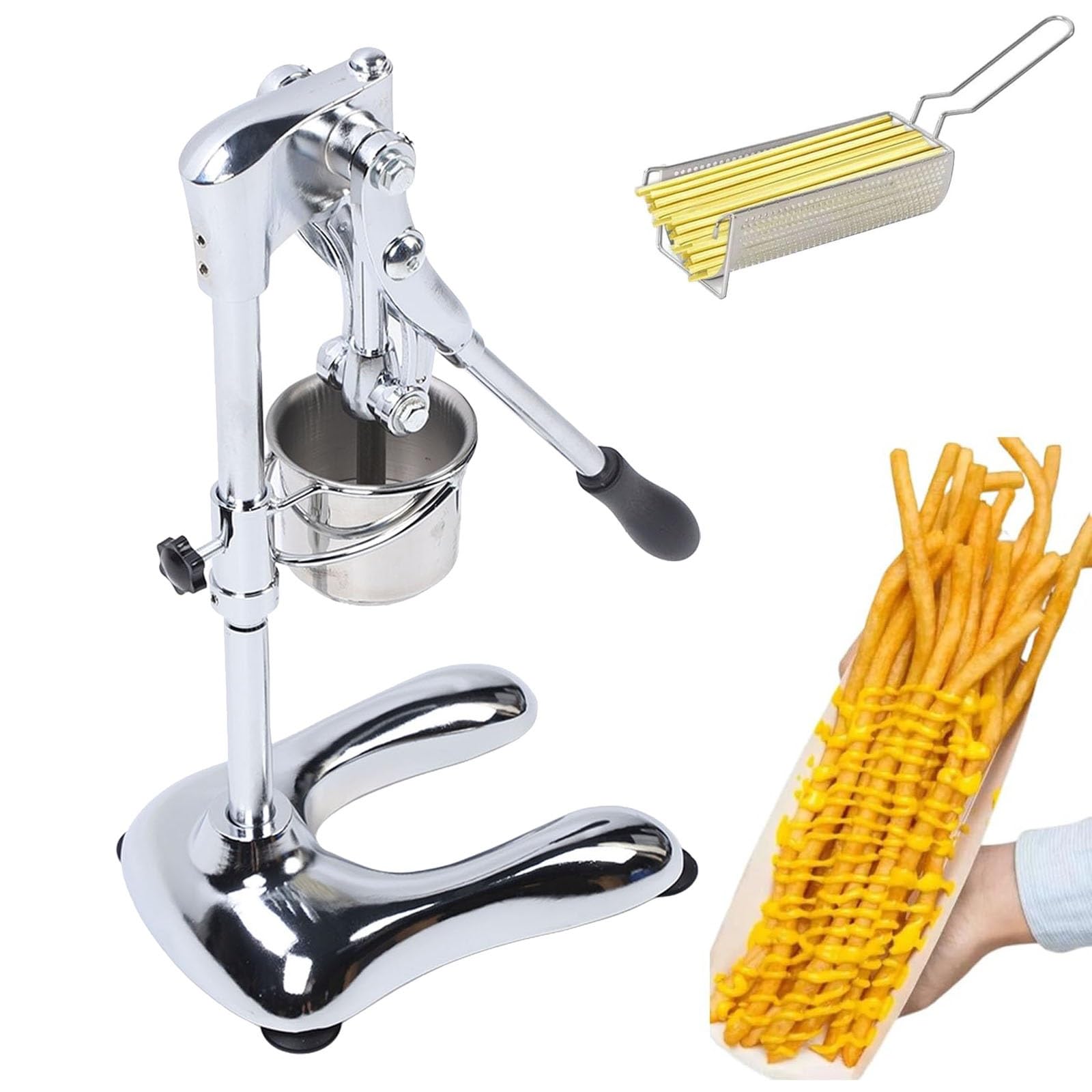 Exprimidor de patatas fritas, prensa de patatas de acero inoxidable de 30 cm con cesta para freír, prensado uniformemente para patatas fritas perfectamente formadas