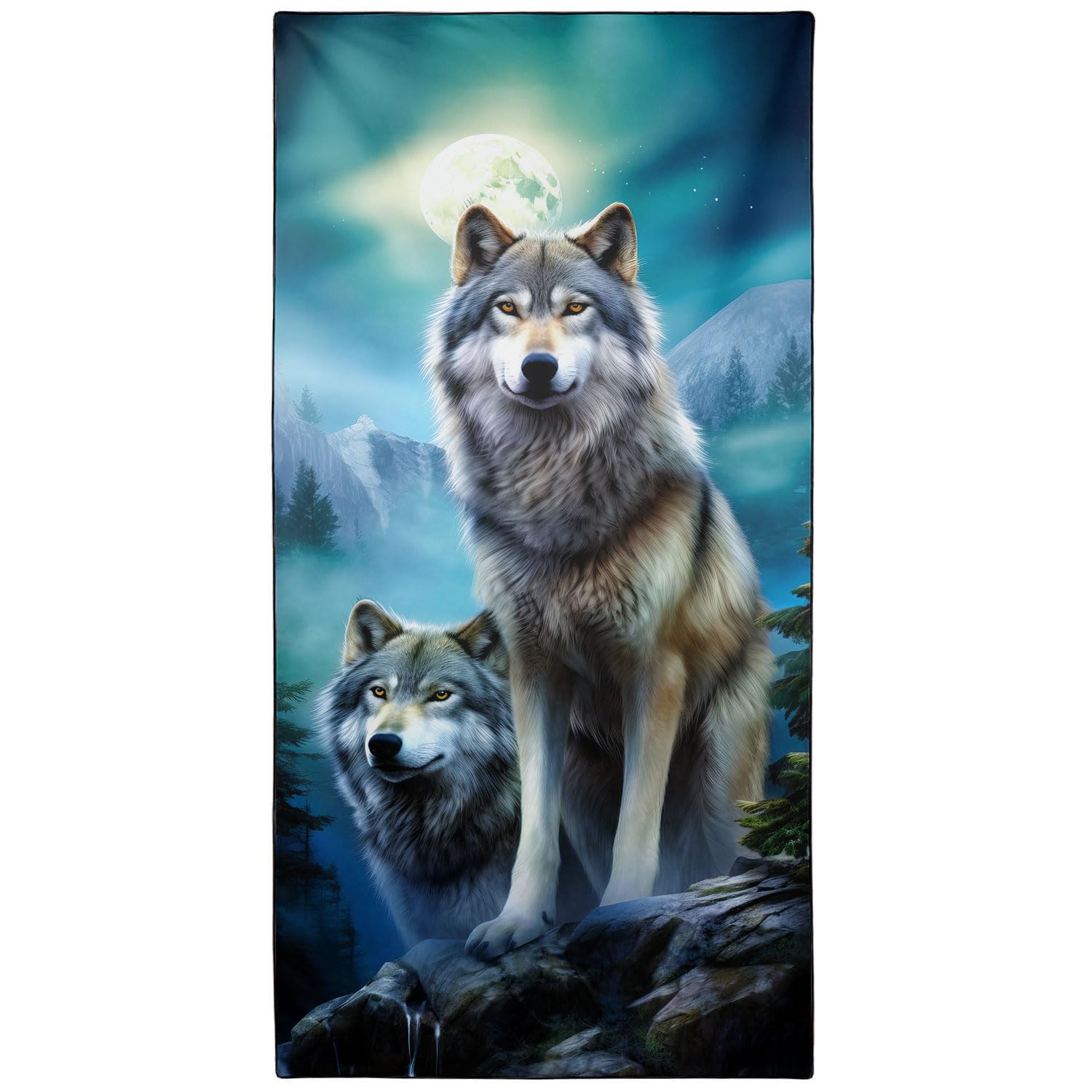 YISUMEI Moon & Wolf Beach Towels for Adults Extra Large 180 x 90 cm, Microfibre Quick Dry Towel for Travel Swimming Camping Sports