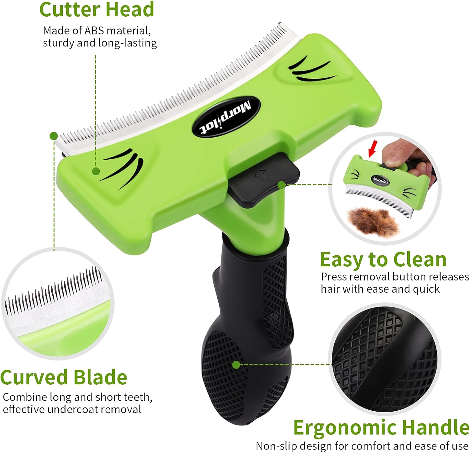 Morpilot Pet Grooming Brush, Deshedding Dog Brush with Quick Self Cleaning, Professional Pet