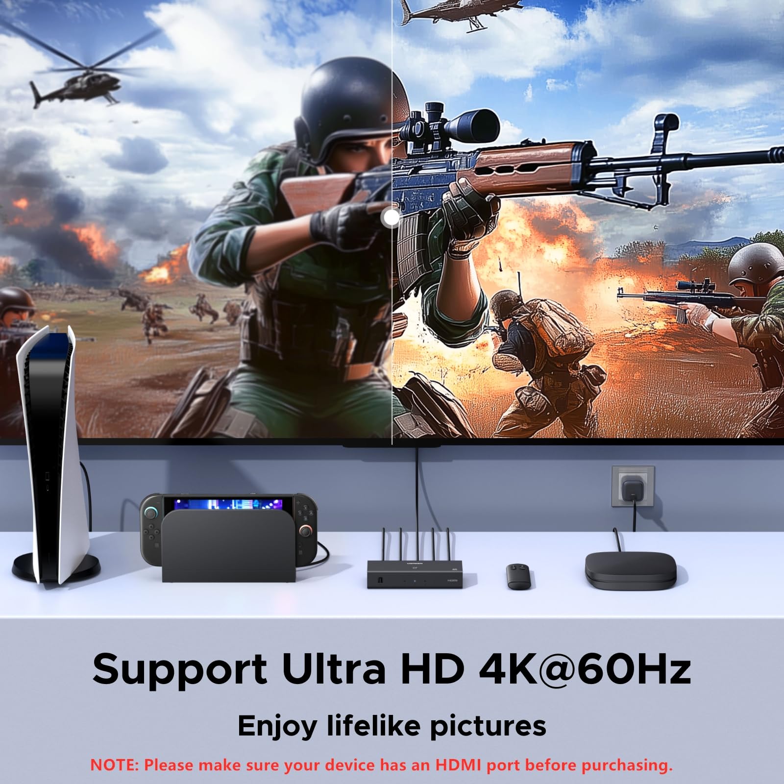 UGREEN Hdmi Switch 3 In 1 Out 4k@60hz, Rozdzielacz Hdmi Z Pilotem ObsłUguje Hdr10+ Cec Hdcp2.2 Kompatybilny Z Switch Ps5/4/3 Xbox Roku Tv Fire Stick Blu-Ray Player