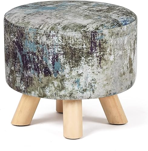 Asense Reposapiés redondo otomano tapizado de piel sintética con patas de madera antideslizantes, color blanco