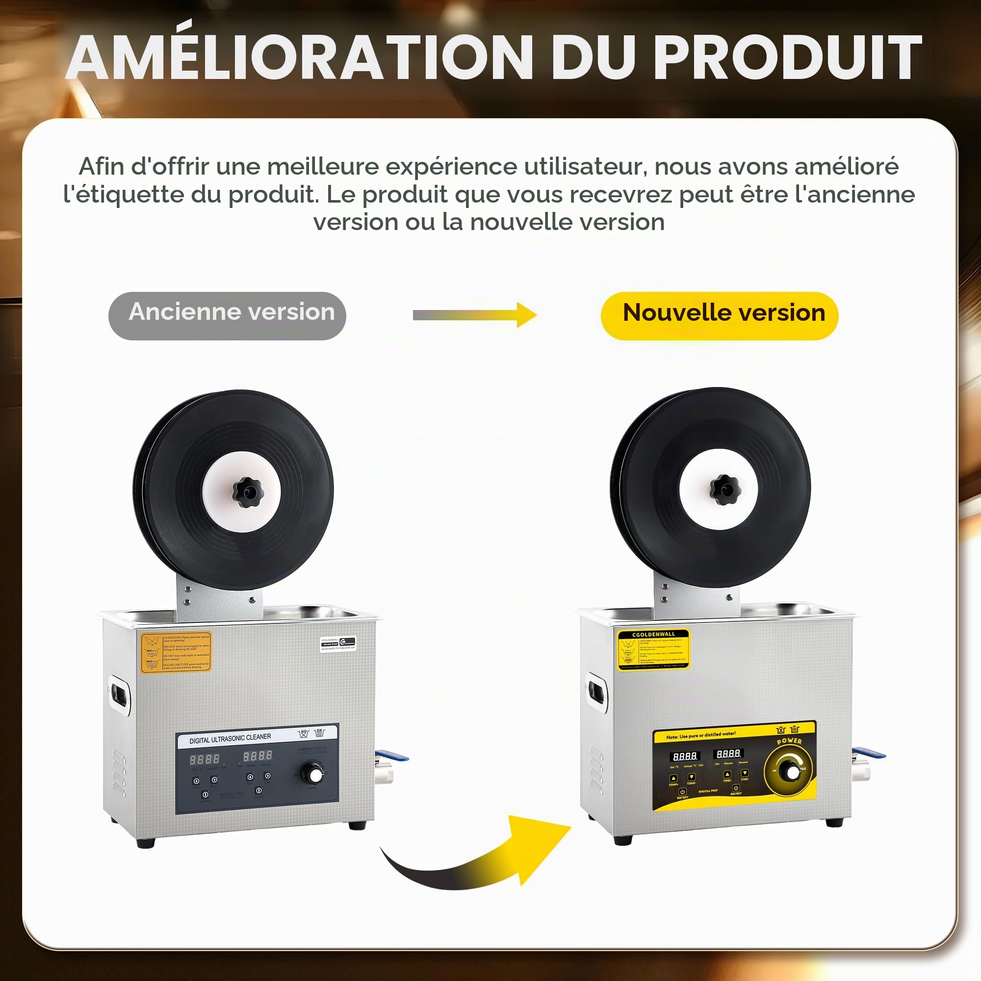 Nettoyeur Ultrasonique 6L pour Disques Vinyles Max. 6 Disques pour Disques de 7/10/12" Puissance Réglable de 70 à 180 W - Minuterie 0-30 Min - Rotation Automatique&Fonction de Chauffage
