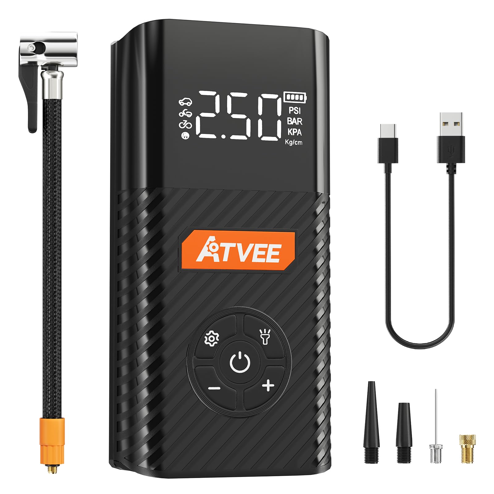 Electric Portable Bicycle Tire Pump, 150Psi With Digital Pressure Gauge For  Road, Mountain, E-Bike, Motorcycle Presta, Schrader, Dunlop Valve