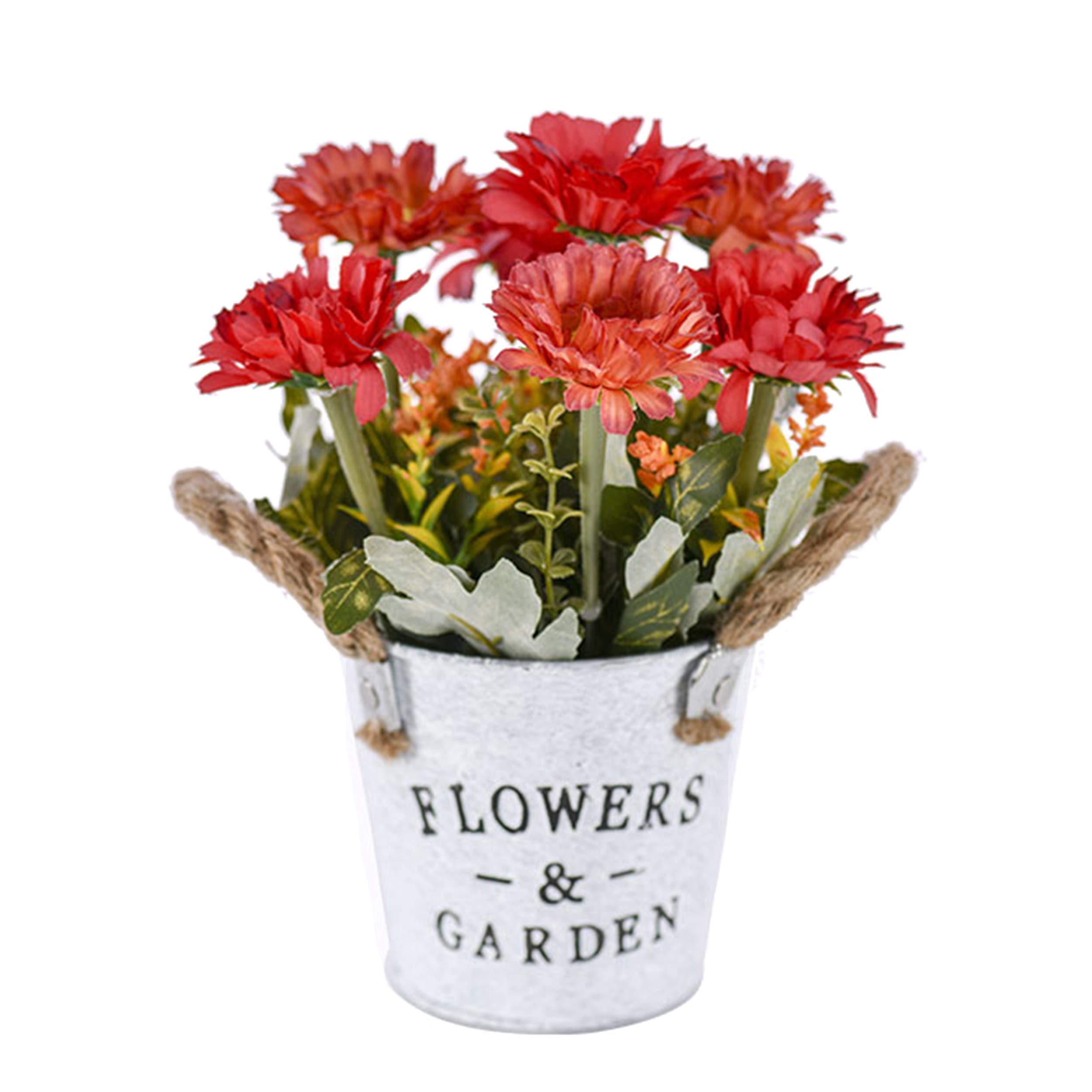 Flikool Knstliche Pflanzen im Topf Geflschte Aster Daisy mit Eisen Eimer  Pot Knstliche Blumen Gerbera Topfpflanzen Bonsai Margerite Kunstblumen  Kunstpflanzen - Rot : Amazon.de: Sonstiges