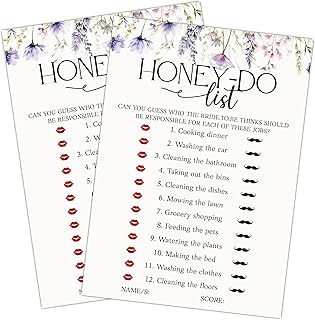 Bridal Shower Games for 25 Guests, Honey-Do List Bridal Shower Game Cards, Funny Wedding Games for Rehearsal Dinner, Cocktail Hour, Couples Wedding Bachelorette Engagement Party Supplies-A05