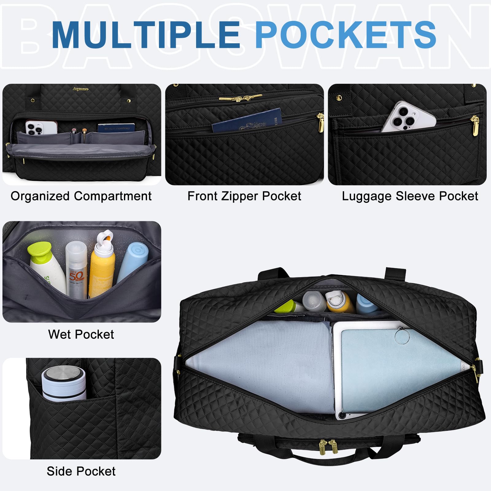 Large Weekender Travel Duffle Bag - With Shoe Compartment Weekender Bags for Womens Carry on Overnight Bag with Toiletry Bag Gym Duffel Bags with Wet Pocket Hospital Bags for Women Labor and Delivery