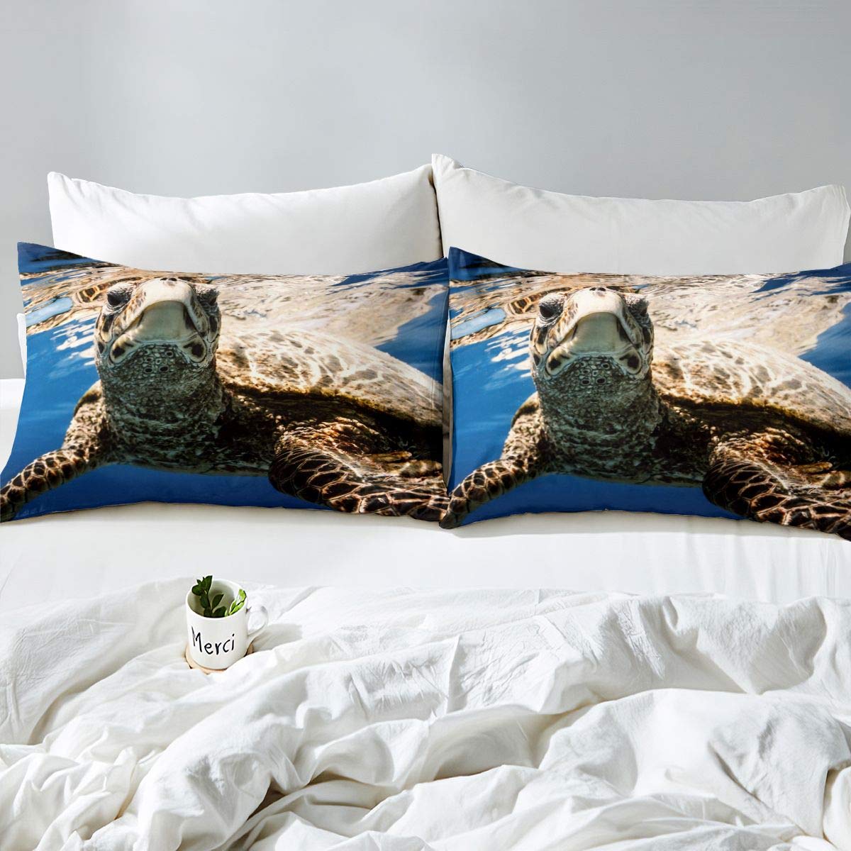 Set di biancheria da letto con tartaruga marina, motivo oceanico e marino, per ragazzi, ragazze, bambini, adolescenti, camera da letto, copriletto 3D, con 2 federe