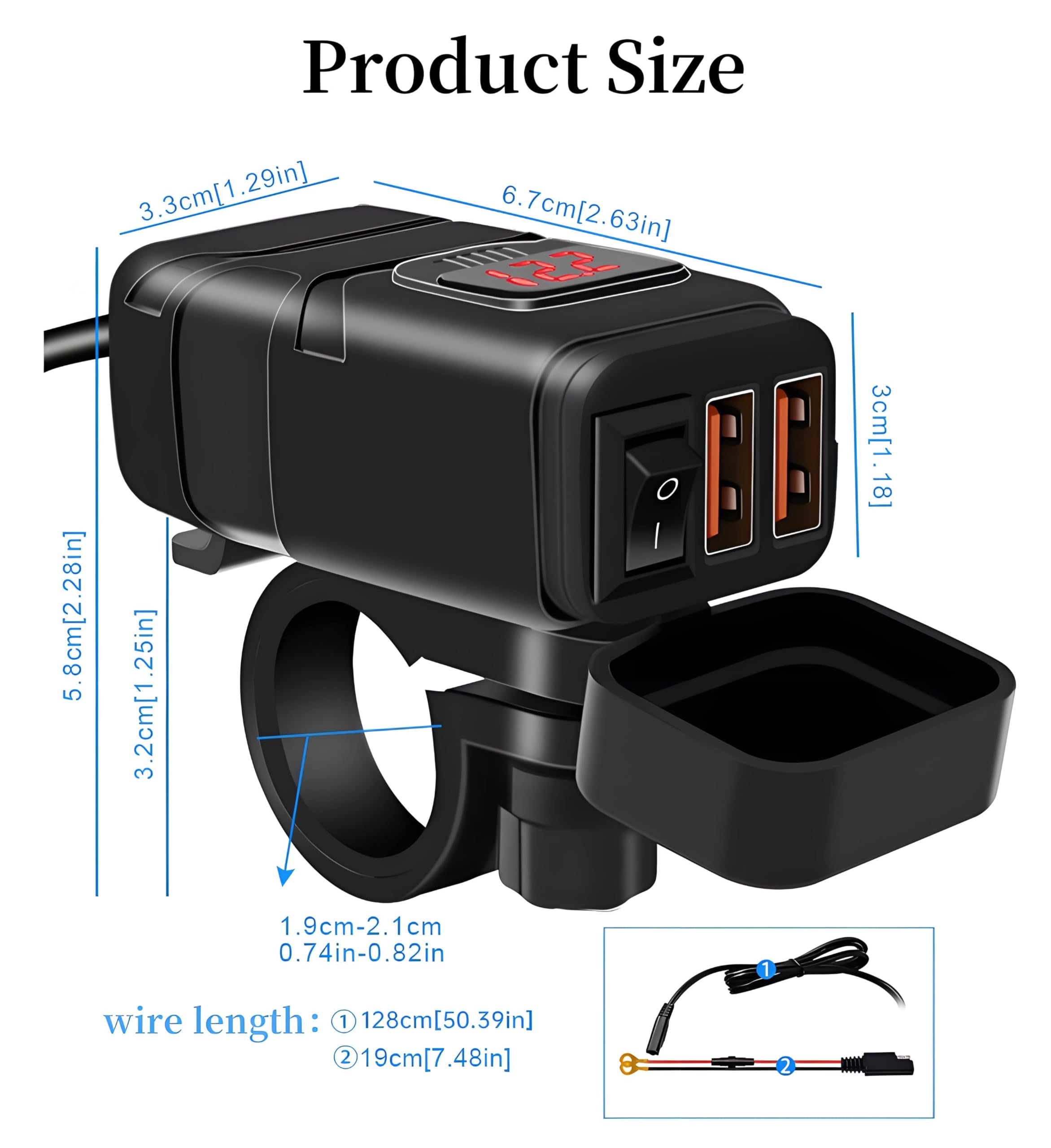 2-pak motocyklowa ładowarka samochodowa USB z podwójnym portem szybkie ładowanie QC 3.0 włącznik/wyłącznik do ATV uchwyt na kierownicę łodzi 12 V-24 V wodoodporna