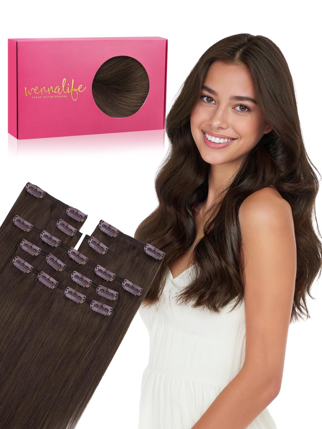 WENNALIFE Clip In Extensions Echthaar, Clip In Extensions Hair Extensions Clip In Remy Natürliche Echthaar Extensions Clip Haarverlängerung Echthaar