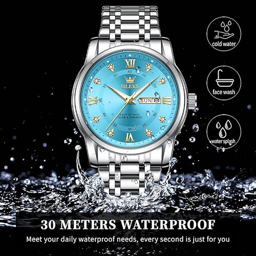 Miniatura 4 de OLEVS Reloj para hombre clásico vestido de negocios analógico cuarzo acero inoxidable impermeable luminoso fecha diamante hombres reloj de plata