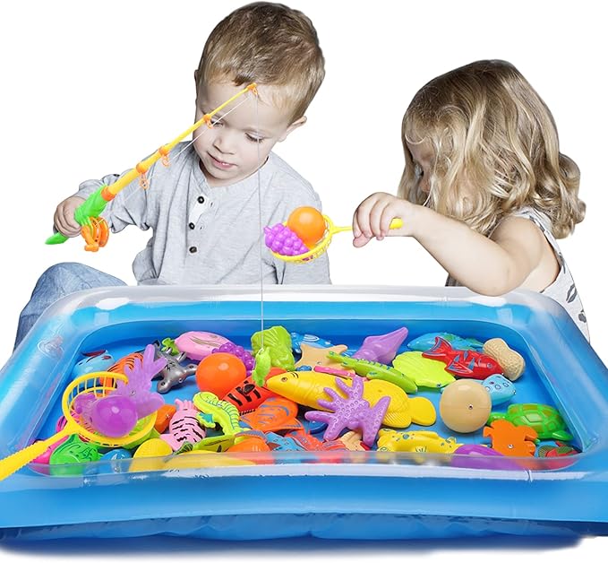 DCBEAUTIFUL 51 Piece Fishing Toy Baby Bath Toy Net Fishing Game Fishing